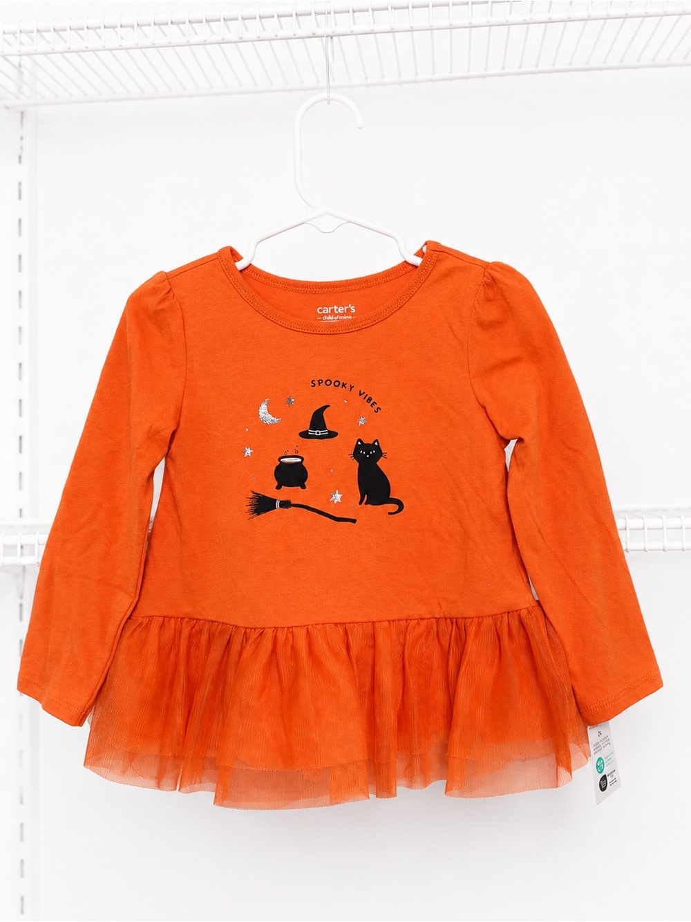 Carter's Orange Halloween Tulle Peplum Dress with Black Graphics